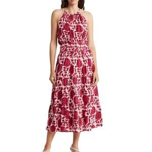 Maisie Floral Halter Neck Midi Dress Magenta Women’s size Medium